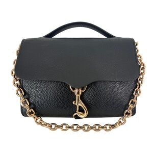 Rebecca Minkoff Megan Top Handle Bag Black Leather Gold Chain Shoulder Crossbody